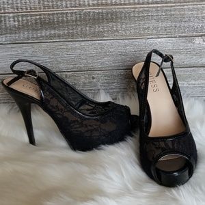 GUESS Black Lace Heels